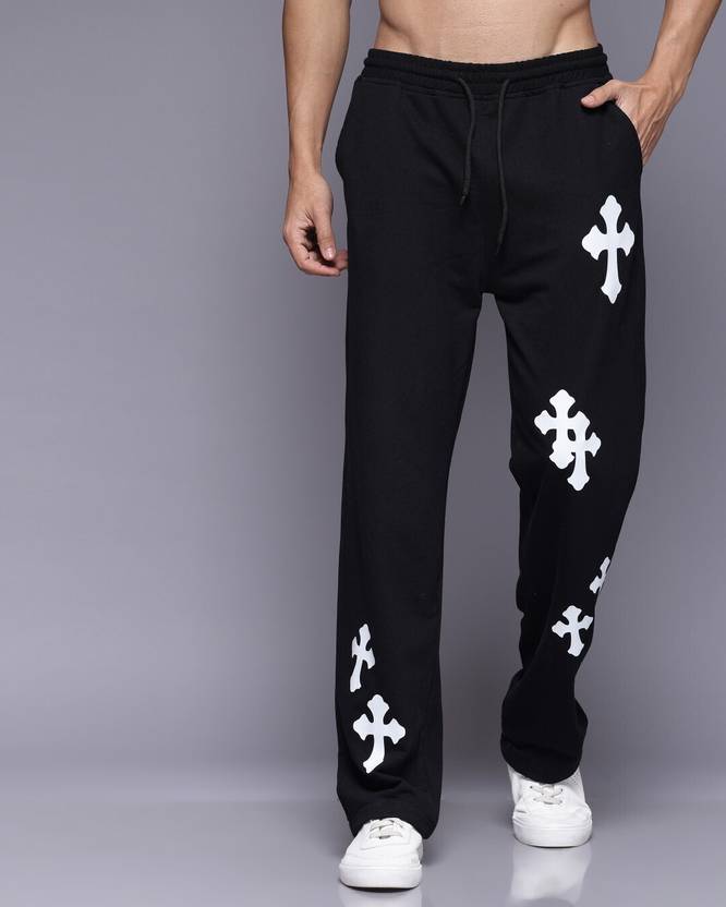 FLYNOFF Black Printed Loose Fit Men's Track Pant - Image 1